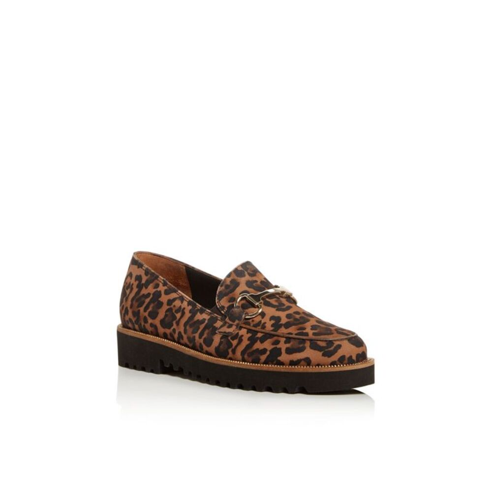 PAUL GREEN Womens Brown Leopard Print Half Nandi Slip On Suede Heeled Loafers 5